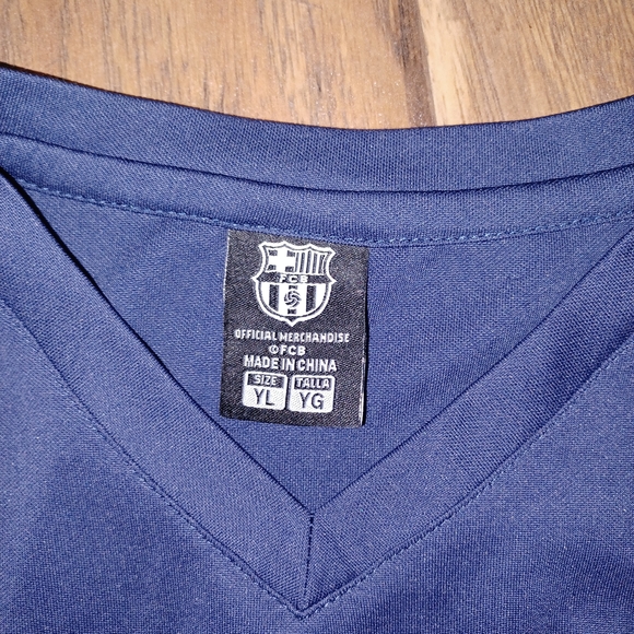 Barca..Blue and Yellow Short Sleeve Tee with Barcode Design - Picture 2 of 3